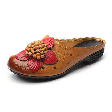 SOCOFY Hollow Out Flower Leaf Breathable Soft Backless Lazy Shoes-Newchic-Multicolor