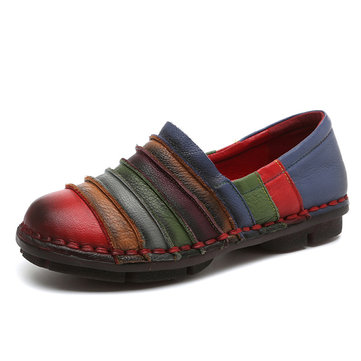 SOCOFY Rainbow Color Genuine Leather Soft Flat Loafers-Newchic-Multicolor