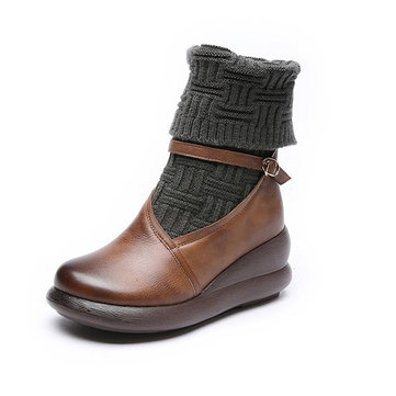 SOCOFY Retro Splicing Leather Boots-Newchic-Multicolor