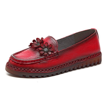 SOCOFY Sooo Comfy Retro Soft Flat Shoes-Newchic-Red