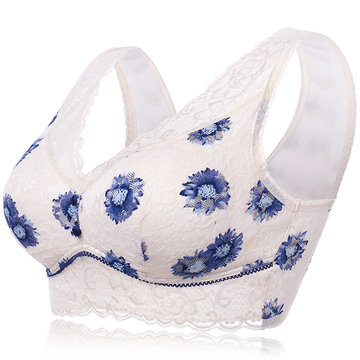 Sexy Wireless V Neck Full Coverage Soft Breathable Embroidered Bras-Newchic-