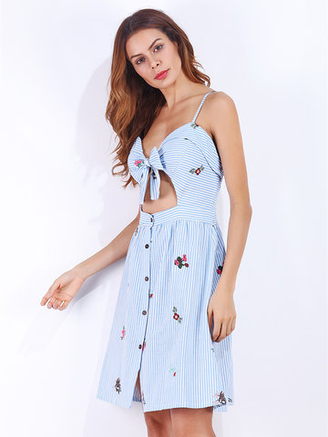 Sexy Women Hollow Out Spaghetti Strap Printed Dresses-Newchic-