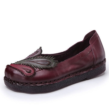 Socofy Phoenix Multi-Color Leather Soft Slip On Flat Loafers-Newchic-Purple