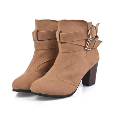 Solid Color Thermal Square Heel Keep Warm Ankle Boots For Women-Newchic-Multicolor
