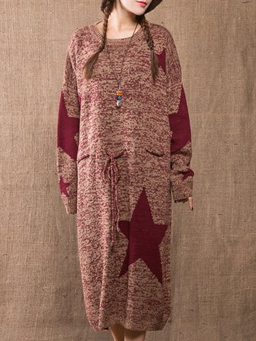 Stars Knitting Women Maxi Dresses-Newchic-