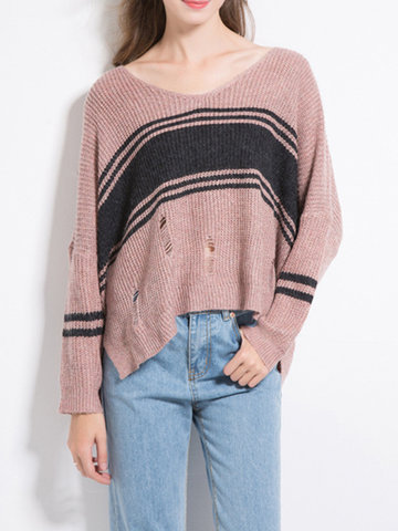 Stitching Color Batwing Sleeve Sweater-Newchic-