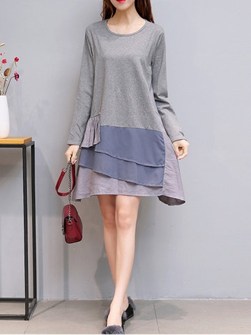 Stitching Color Long Sleeves Dress-Newchic-