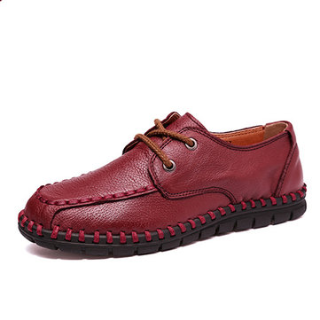 Stitching Leather Lace Up Soft Casual Outdoor Flat Loafers-Newchic-Multicolor