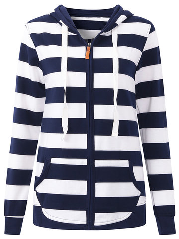 Stripe Hooded Casual Sweatshirt Coats-Newchic-