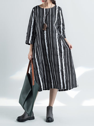 Stripe Irregular Loose Women Dresses-Newchic-