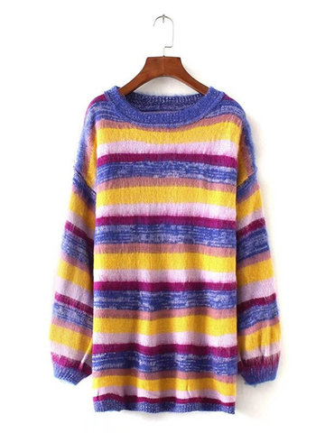 Stripe Long Sleeve Loose Sweaters-Newchic-