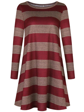 Stripe Long Sleeve Mini Dresses-Newchic-