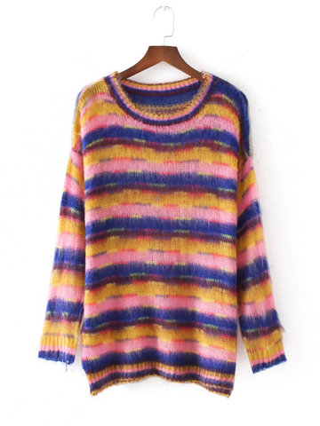 Stripe Long Sleeve Pullover Sweaters-Newchic-