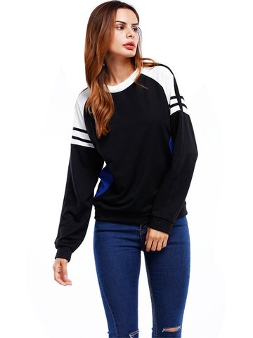 Stripe Patchwork Women Sweatshirts-Newchic-