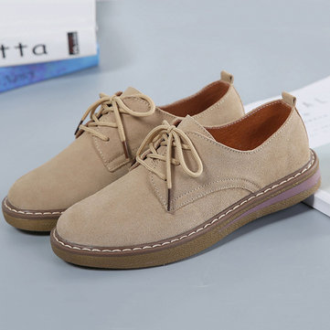Suede Lace Up Pure Color Casual Flat Shoes-Newchic-Multicolor