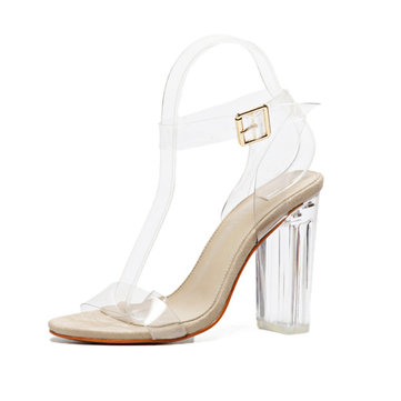 Transparency Buckle High Block Heel Strappy Peep Toe Sandals-Newchic-Transparent
