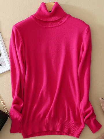 Turtleneck Pure Color Bottoming Sweaters-Newchic-