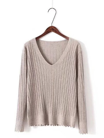 V-neck Long Sleeves Sweaters-Newchic-
