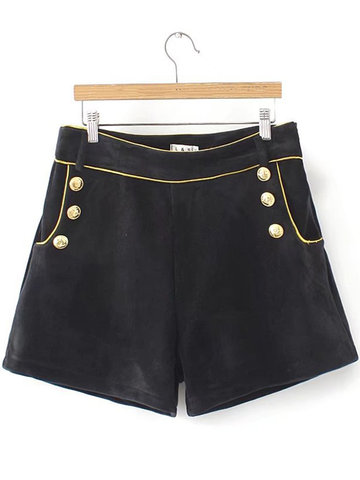 Velvet Zipper Double-breasted High Waist Shorts Pants-Newchic-