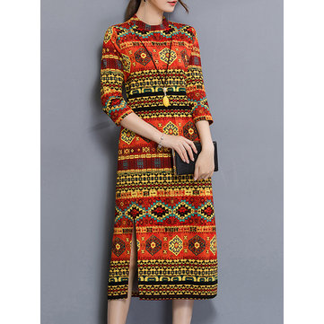 Vinatge Printed Women Knitted Dresses-Newchic-