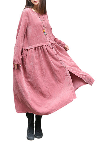 Vintage Corduroy Long Sleeve Dresses-Newchic-