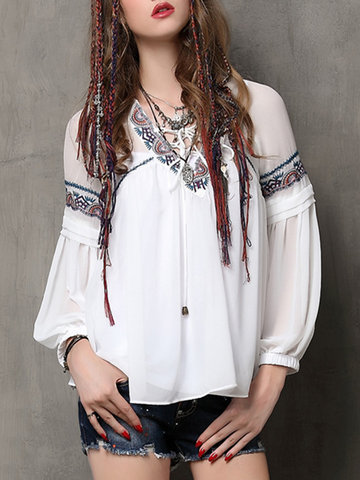 Vintage Embroidered Women Blouses-Newchic-