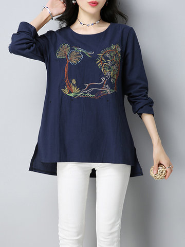 Vintage Embroidered Women T-shirts-Newchic-