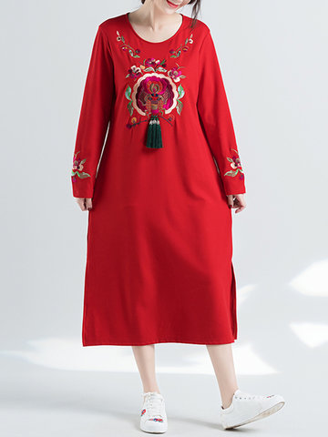 Vintage Embroidery Tassel Women Dresses-Newchic-