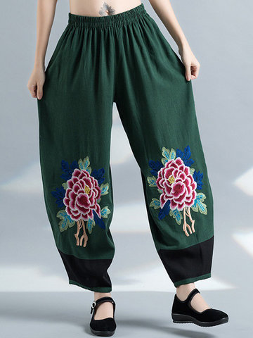 Vintage Embroidery Women Wide Leg Pants-Newchic-