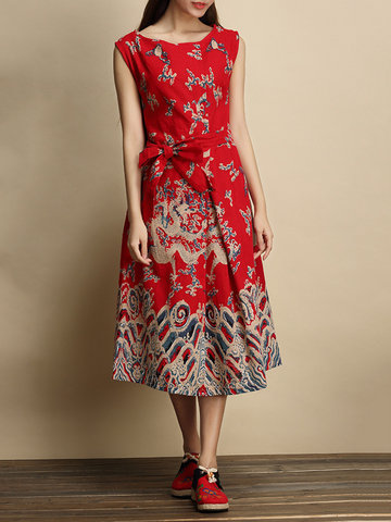 Vintage Ethnic Sleeveless Print Dresses-Newchic-