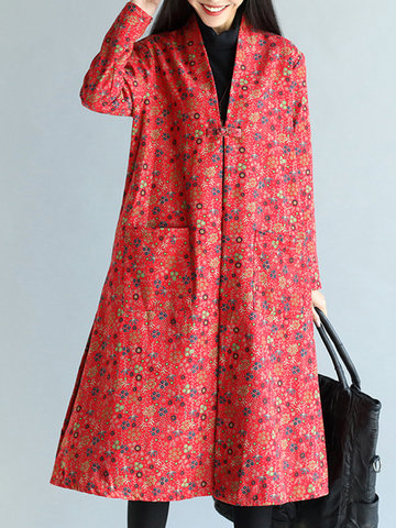 Vintage Floral Print Thicken Women Coats-Newchic-