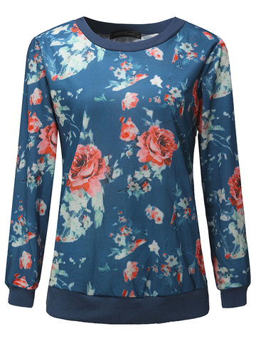 Vintage Flower Printed Long Sleeve Tracksuit Polo Shirts For Women-Newchic-
