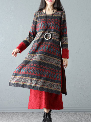 Vintage Geometric Printed Maxi Dress-Newchic-