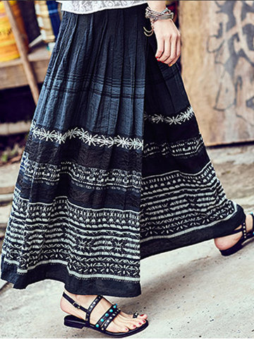 Vintage Loose Embroidery Striped Women Casual Dresses-Newchic-