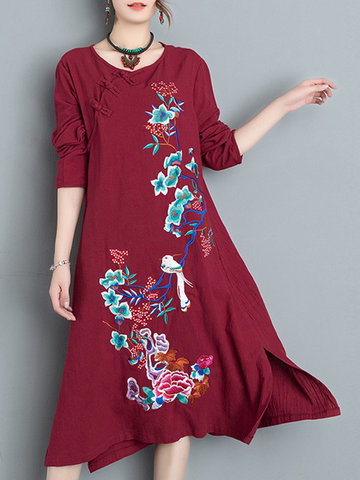 Vintage Loose Embroidery Women Dresses-Newchic-