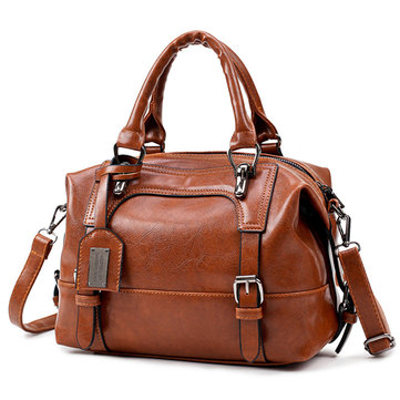 Vintage PU Leather Boston Handbag Shoulder Bag-Newchic-