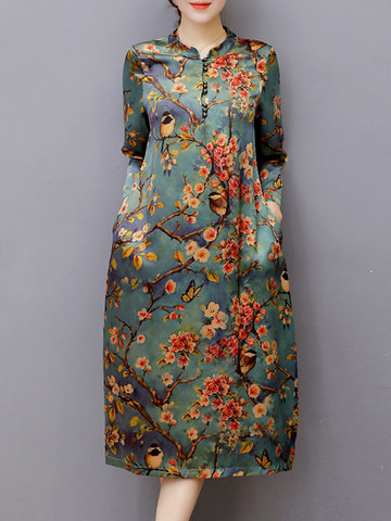 Vintage Print Cheongsam Dresses-Newchic-