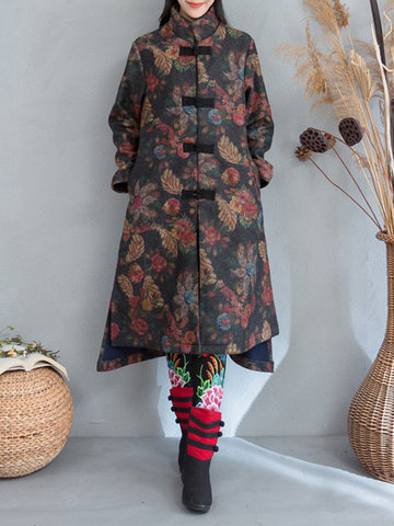 Vintage Printed Mid-Long Coats-Newchic-