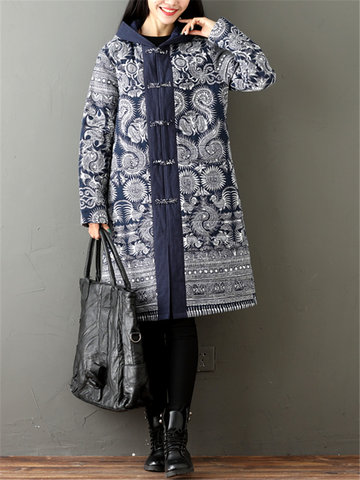 Vintage Printed Women Thick Coats-Newchic-