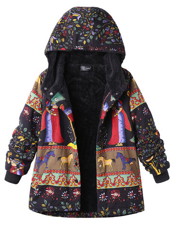 Vintage Printing Hooded Coats-Newchic-