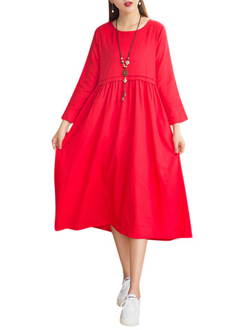 Vintage Pure Color Women Dresses-Newchic-