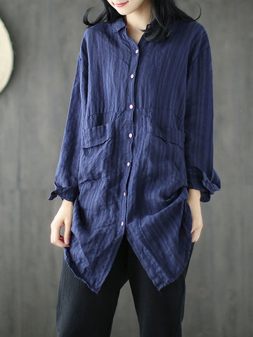 Vintage Solid Color Women Shirts-Newchic-