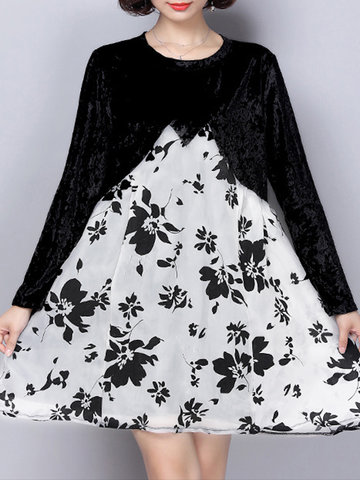 Vintage Splicing Printed Dresses-Newchic-