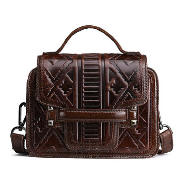 Vintage Wax Oil-wax Leather Embossing Handbag-Newchic-