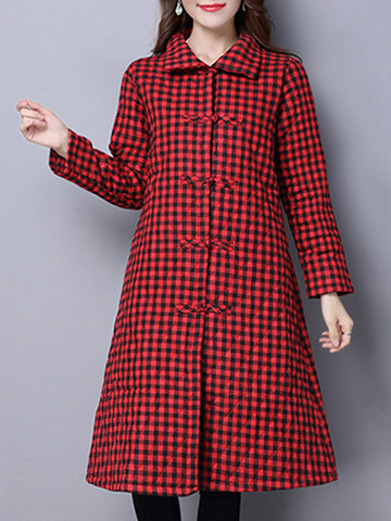 Vintage Women Plaid Cotton-Padded Coats-Newchic-
