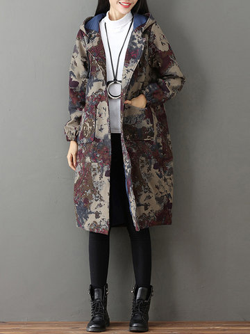 Vintage Women Printed Hooded Coats-Newchic-