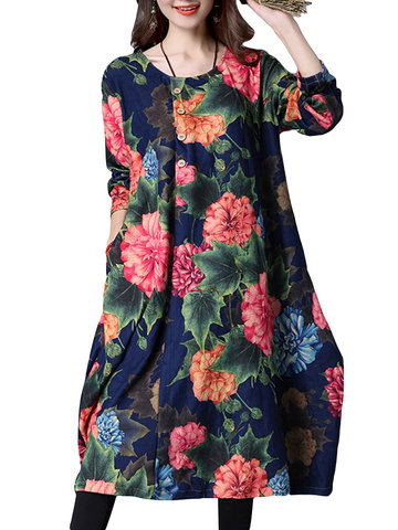 Vintage Women Printed Loose Dress-Newchic-