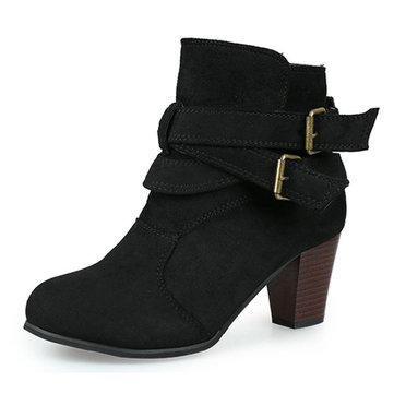 Warm Female Suede Sexy Square Heel Pure Colour Ankle Buckle Boots-Newchic-Multicolor