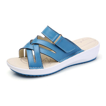 Women Candy Color Leather Cross Summer Flat Platform Sandals-Newchic-Multicolor