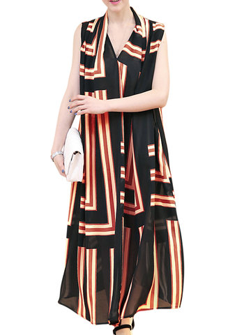 Women Chiffon Printed Sleeveless Long Maxi Dresses-Newchic-
